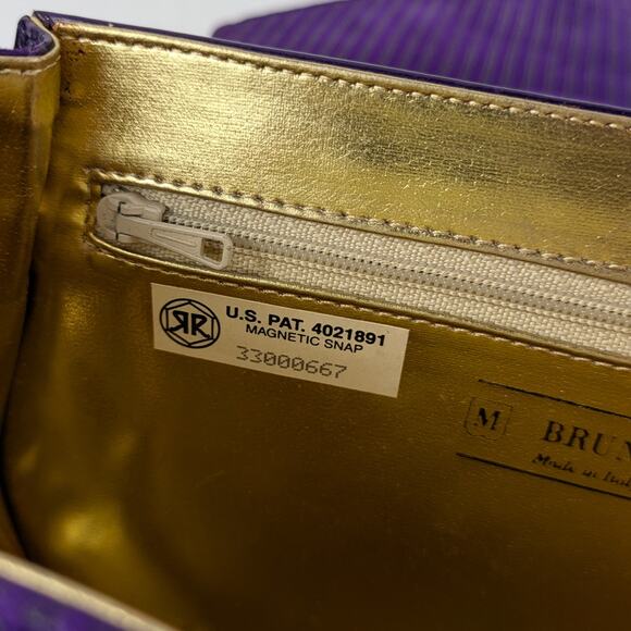 Bruno Magli Purple Purse Italian Leather Suede Gold Plum Shoulder Evening Bag - Picture 11 of 16